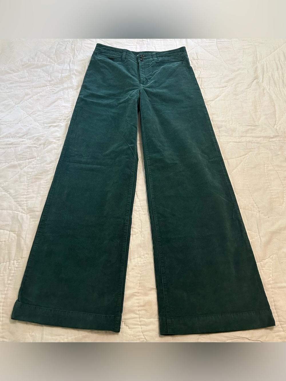 Faherty Wide Leg Corduroy Pants High Rise Womens 30 Stretch Teal Green Retro